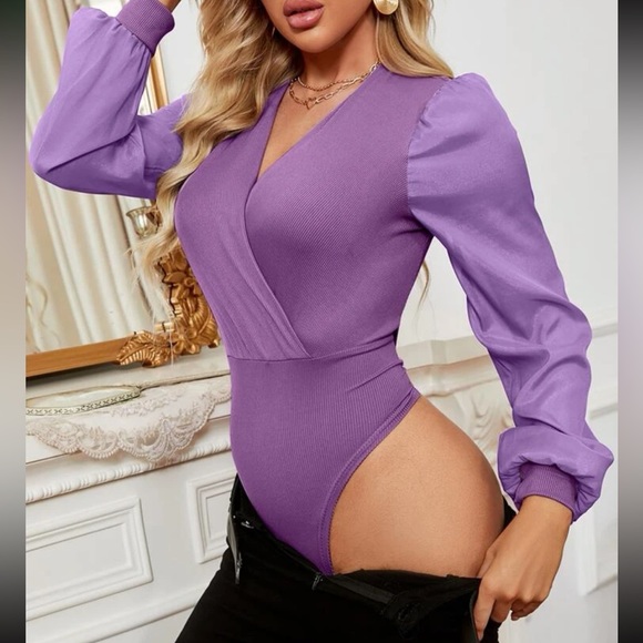 Classic Surplice Sheer Sleeve Bodysuit - Picture 15 of 15